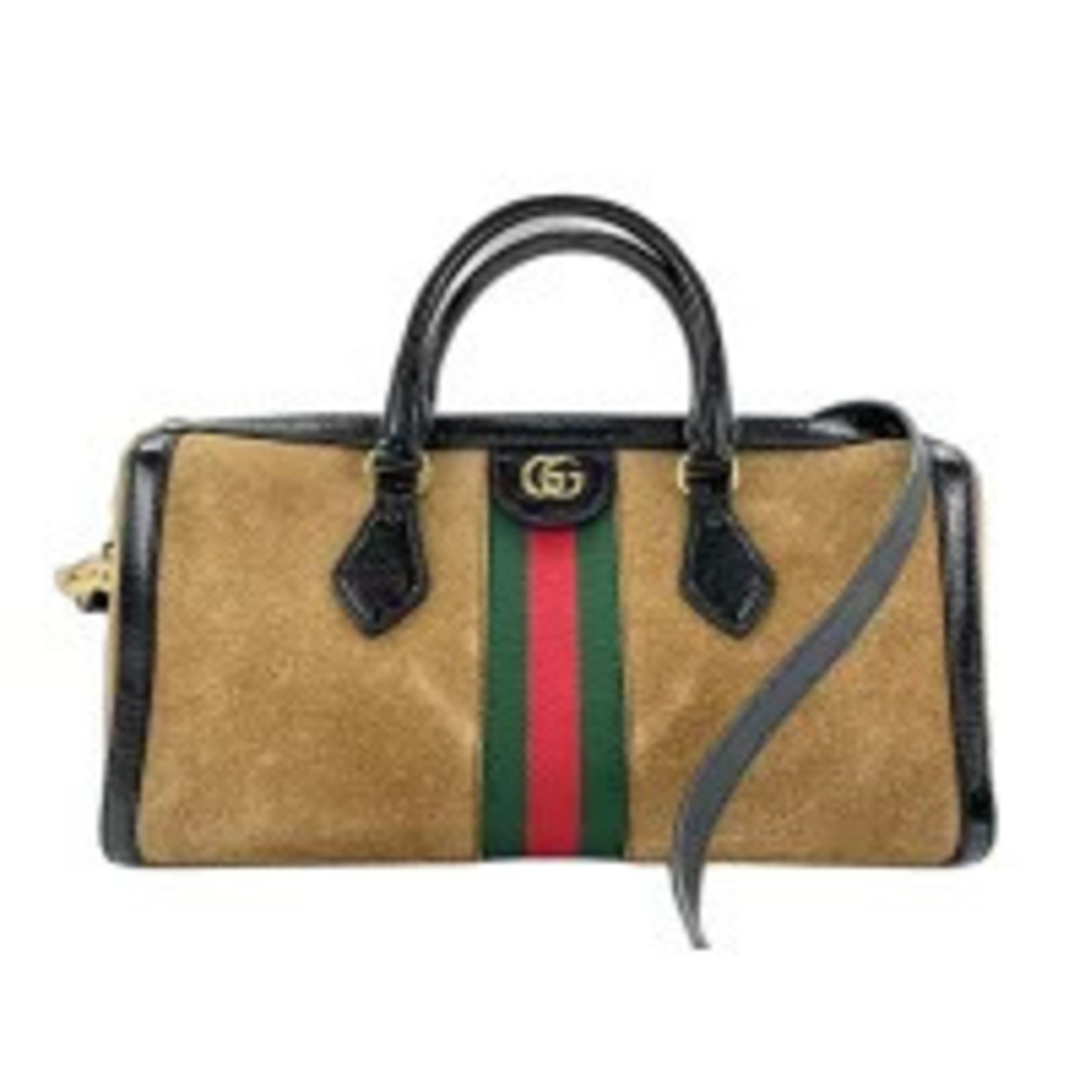 Gucci brown suede Ophidia Boston Bag signature Web Brown